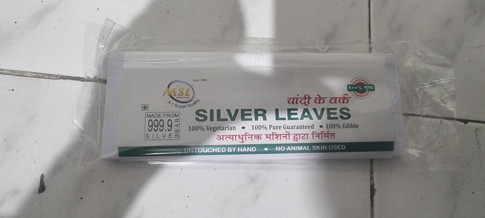 0.04 Micron Silver Varakh, For Food, Size: 8x7 Inch