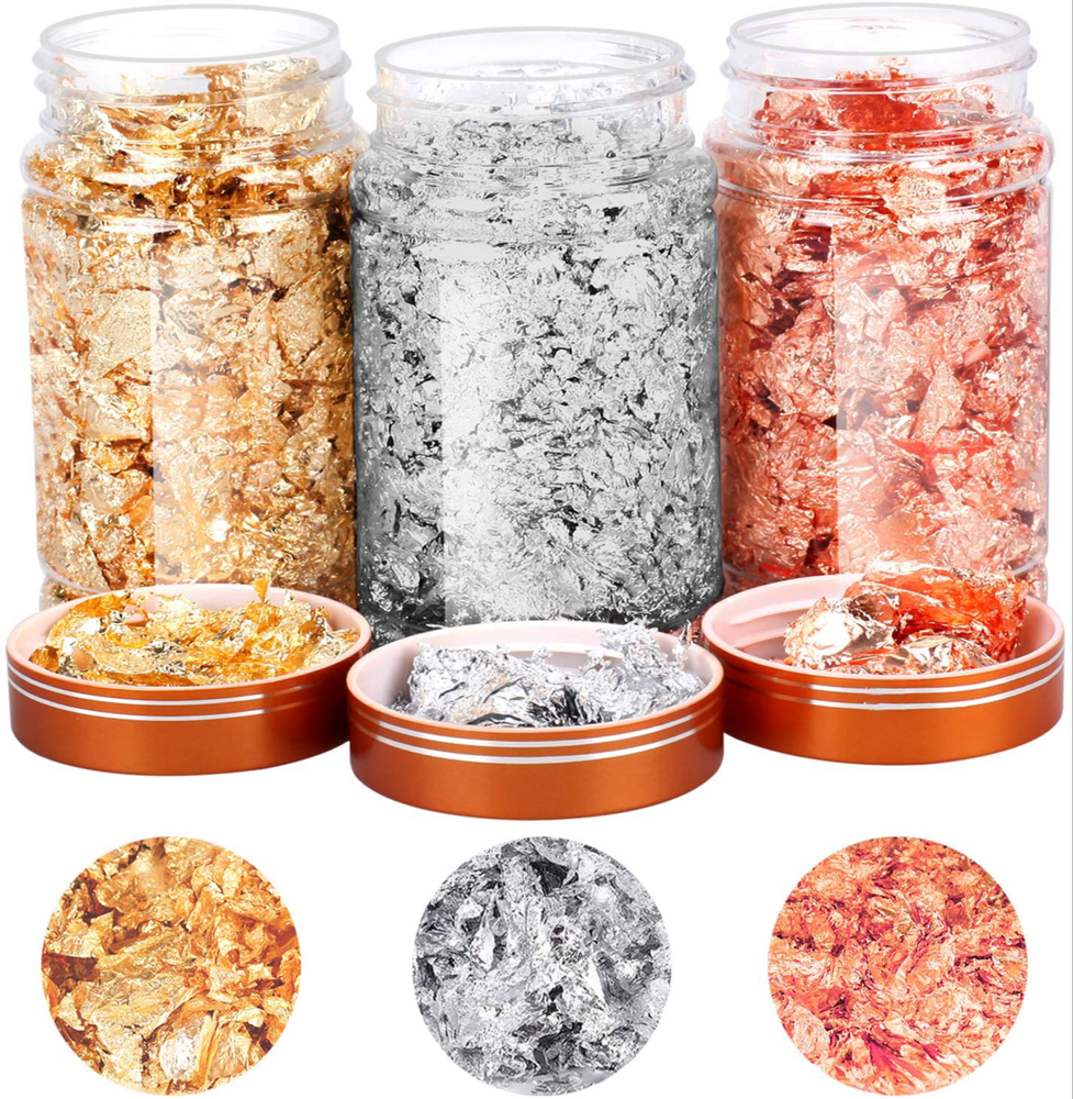 Imitation Foils Gold Silver Copper Flakes, Size: 100 Ml