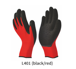Black And Red Nylon or Polyester Gloves with Crinkled Latex Coating