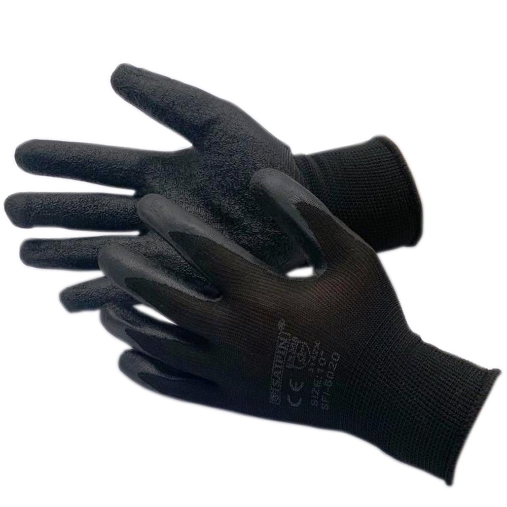 LATEX COATED BLACK ON BLACK NYLON GLOVES