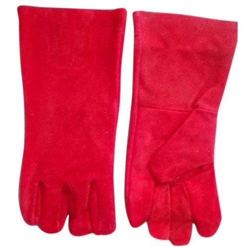 Plain Red Heavy Duty Leather Gloves, Finger Type: Full Fingered