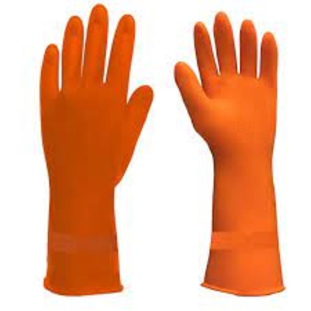 Flock lined Yellow Natural Rubber Gloves, For Construction/Heavy Duty Work, Size: Medium
