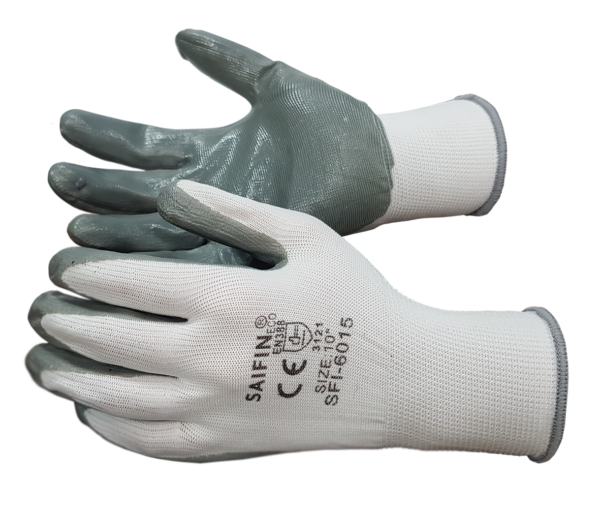 SAIFIN For Industrial Grey And White Nitrile Coated Gloves