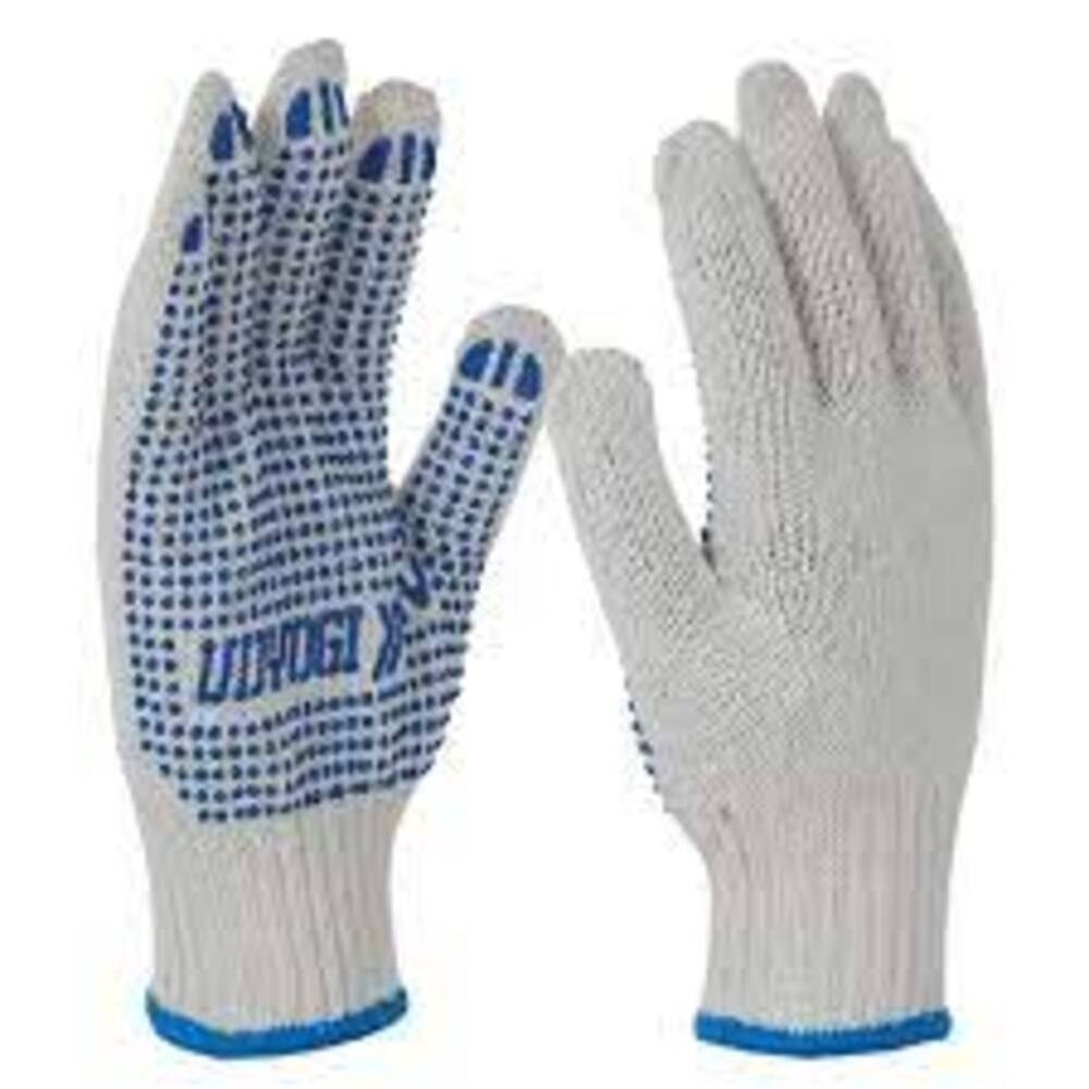 Blue Cotton Pvc Dotted Knitted Gloves, Size: FREE SIZE