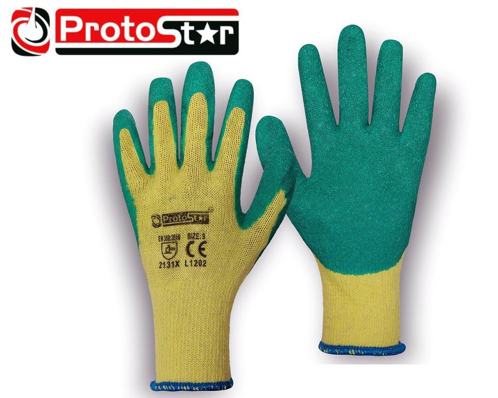 For Industrial Green Yellow Protostar Latex Grip Safety Hand Gloves, Size: Medium