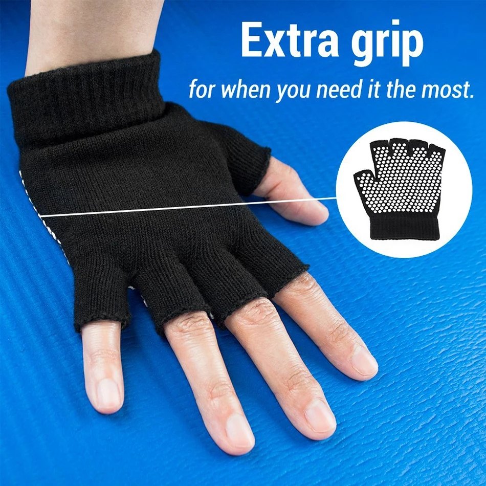 Mix color Polyester+acrylic Yoga Gloves with grip, Size: Medium