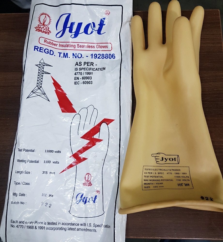 Rubber Natural color Electrical Hand Gloves 11KVA