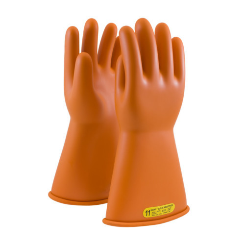 Orange Plain Electrical Rubber Hand Gloves
