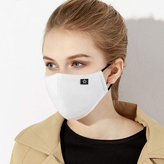 White Cotton Mask For Men Women With Adjustable Loop,