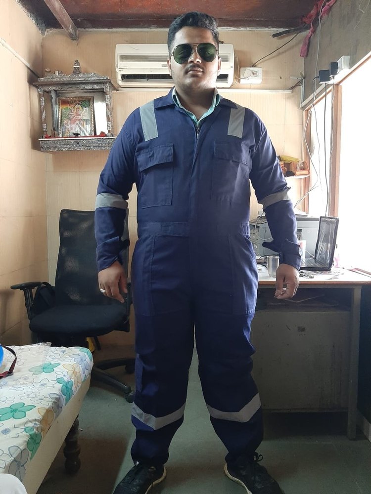 Cotton Navy Blue Boiler Safety Suit, Size: Free Size