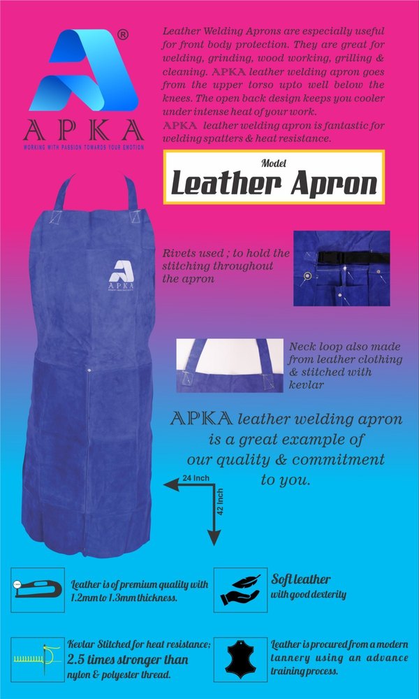APKA Blue Leather Welding Aprons, Size: Large