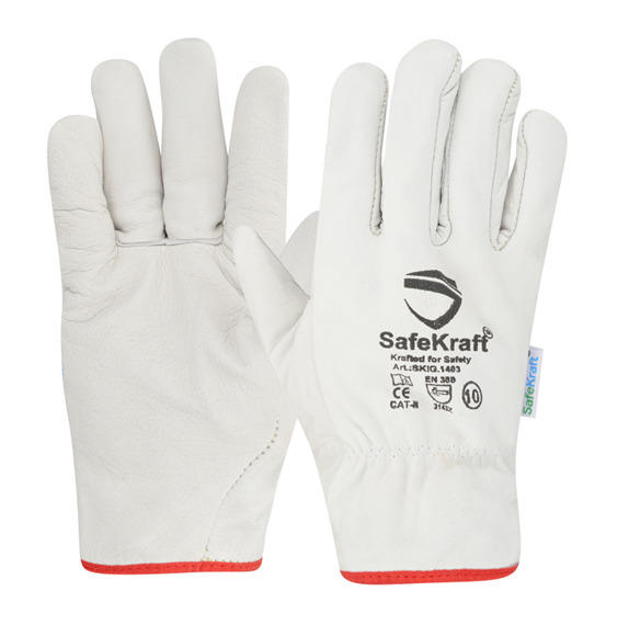 Unisex SKDLG - 01 - SafeKraft Leather Hand Gloves, 6-10 Inches, Finger Type: Full Fingered