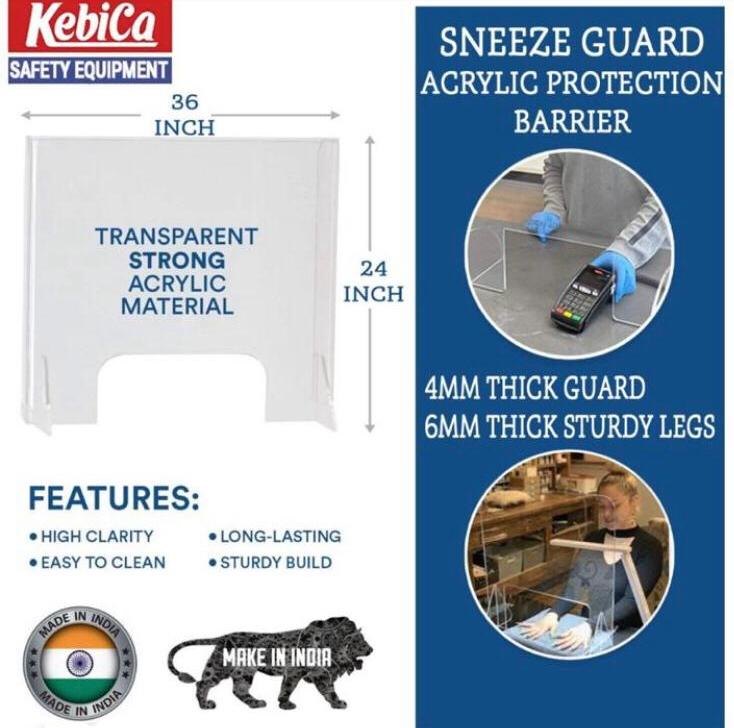 Sneeze Guard Acrylic Protection Barrier (Ce Certified), Size: Medium, Transparent