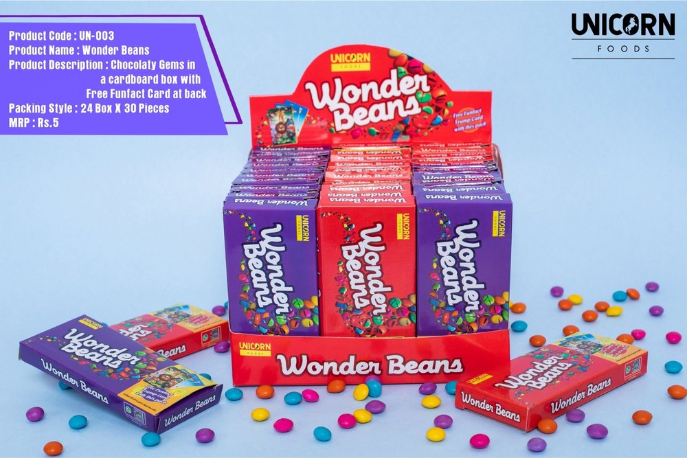 Unicorn Foods Rectangular Wonder Beans Gems Chocolate, Box