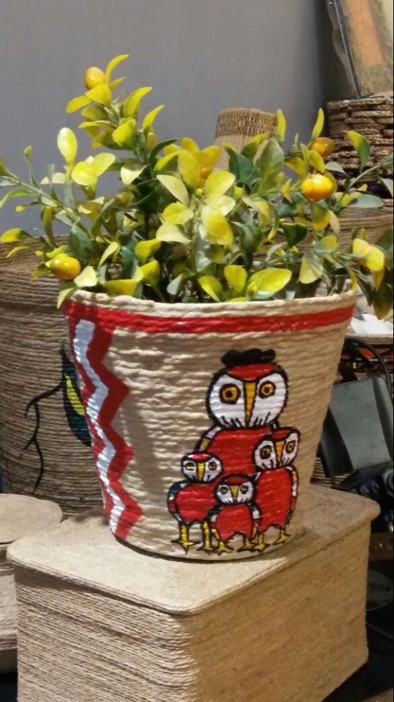 Brown Round Jute Handicraft Planter Cover, For Decoration