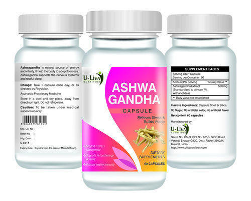 Ashwagandha Capsule, Packaging Type: Bottle, Packaging Size: 60 Capsules