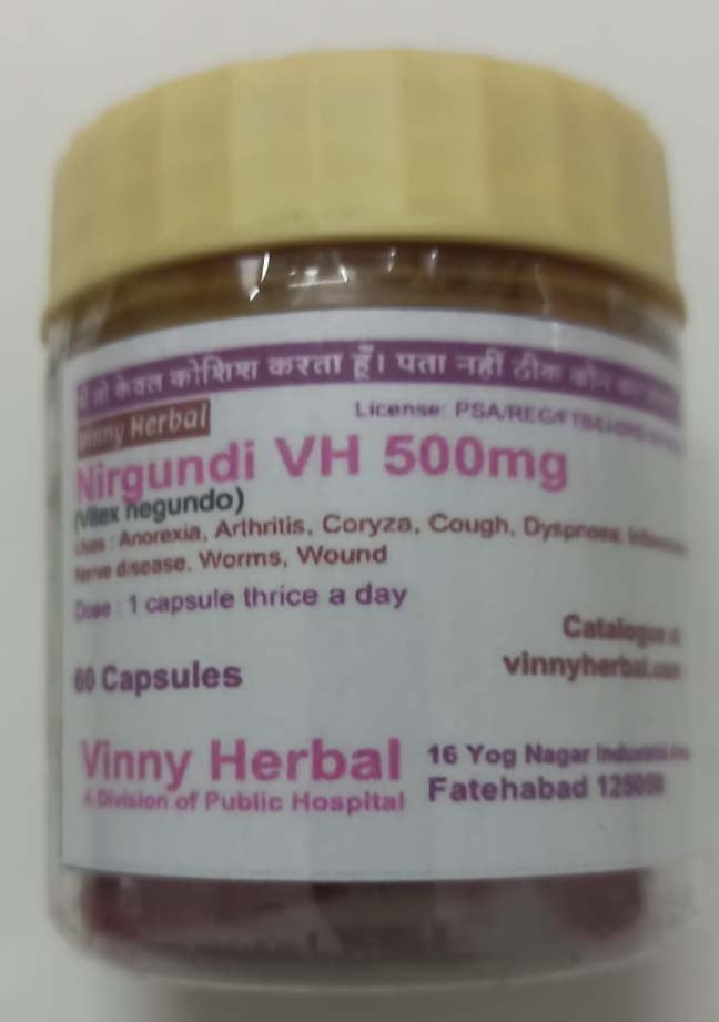 Nirgundi VH 500mg Capsules 60 Caps Bottle