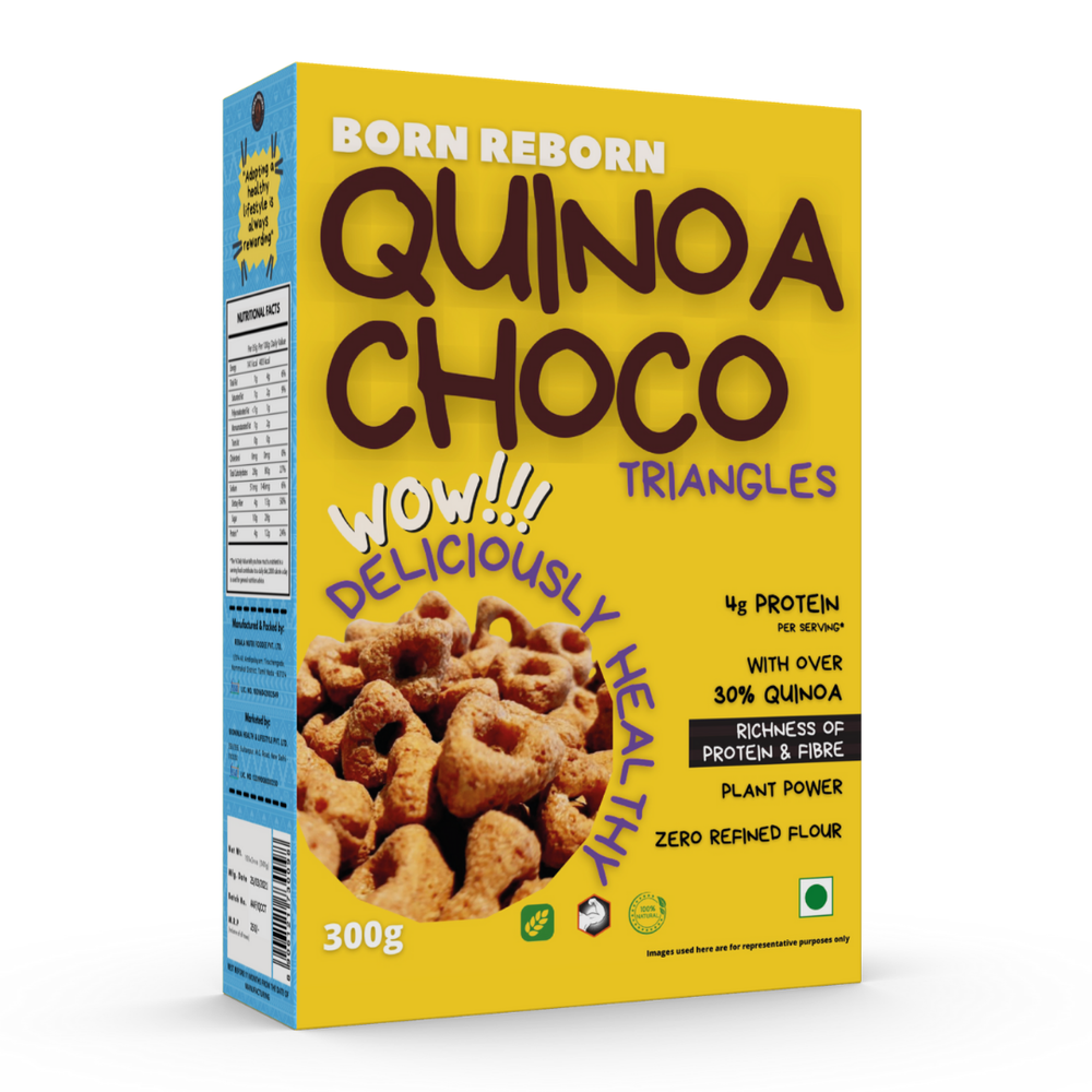Born Reborn Chocolate Quinoa Crunchy Choco Triangles (300g), Packaging Type: Mono Carton