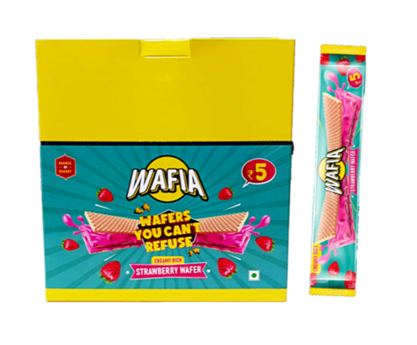 Rectangular Wafia Strawberry Flavoured Wafers MRP 5Rs - Box 20Pcs