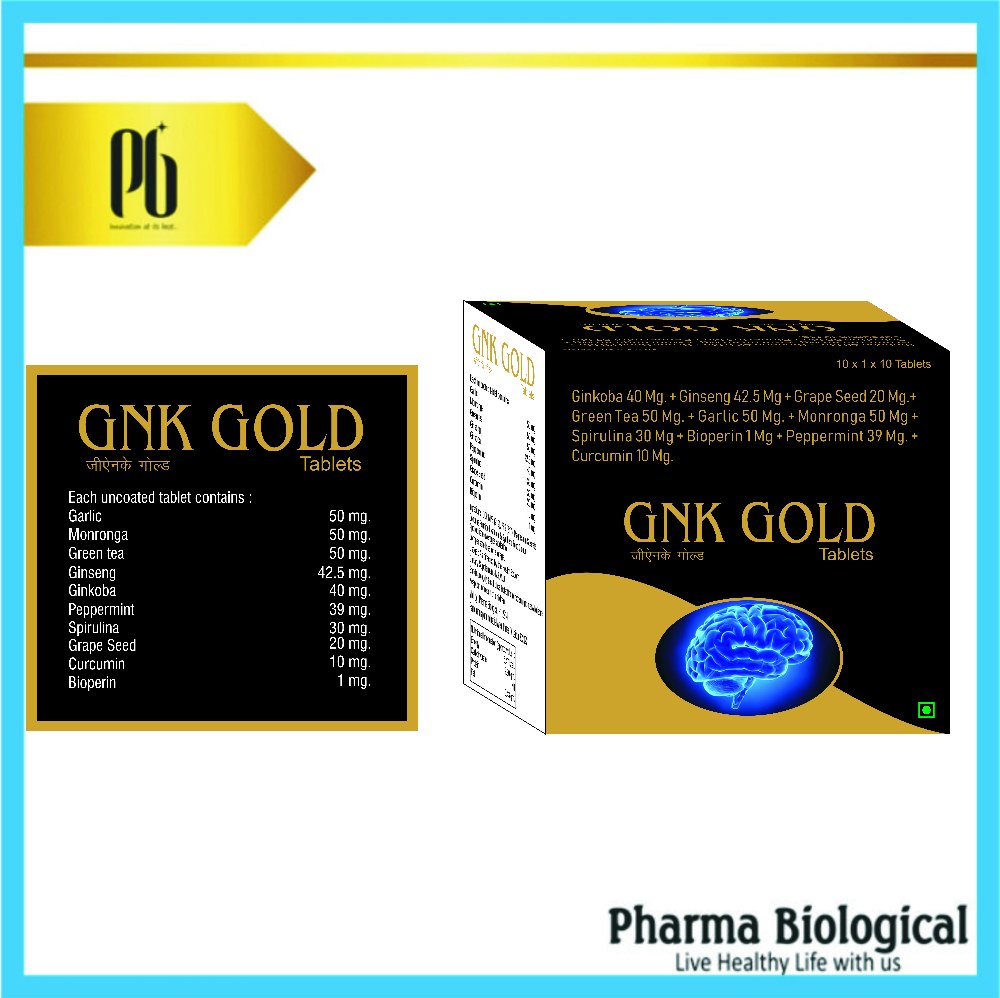 Gnk Gold -Garlic Curcumin Spirulina Ginkoba Peppermint Ginseng, Pharma Biological, 10x1x10