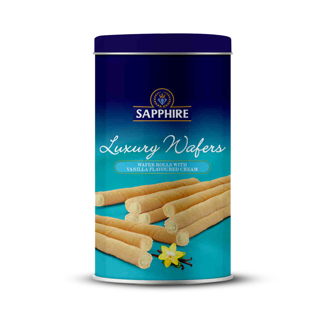 Sapphire Luxury Wafer Rolls Vanilla, 300g, Packaging Type: Tin
