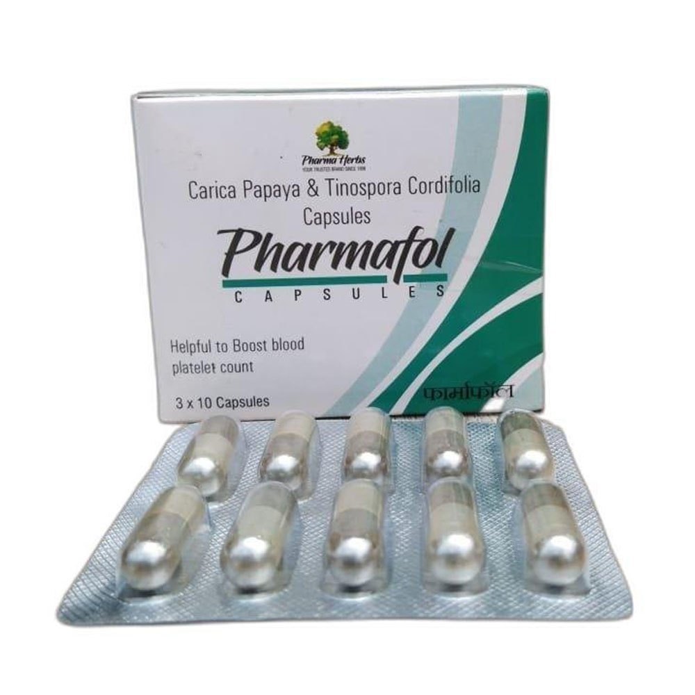 Pharmafol Capsules (Carica Papaya, Tinosopra Cordifolia), Packaging Type: Box