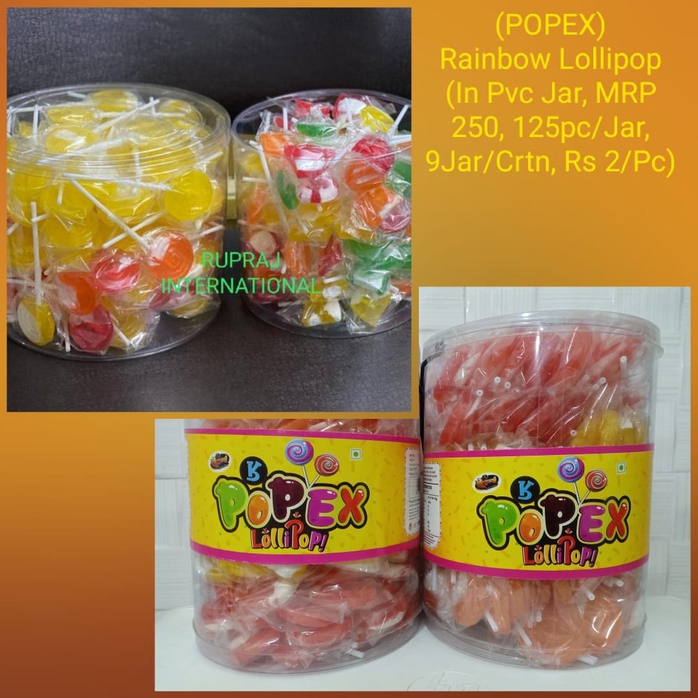 Lollipop Mix Fruit POPEX Rainbow Lollypop, Packaging Type: PVC Jar