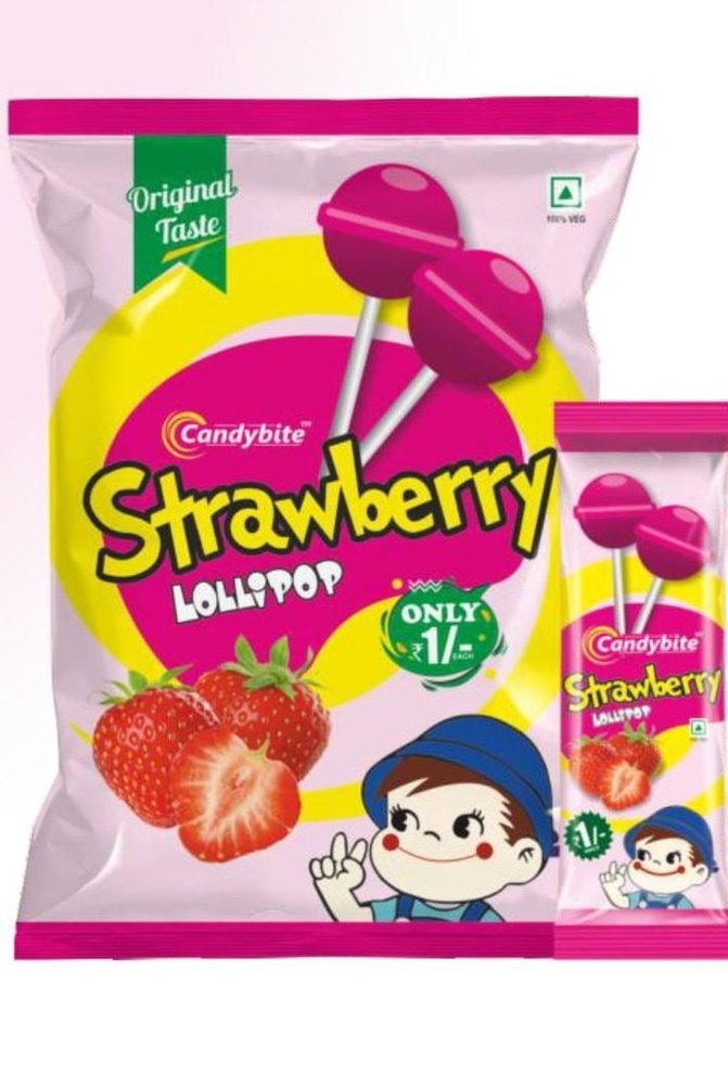 Candybite Pink Strawberry Round Lollipop, Packaging Type: Packet, Packaging Size: 30 Packets