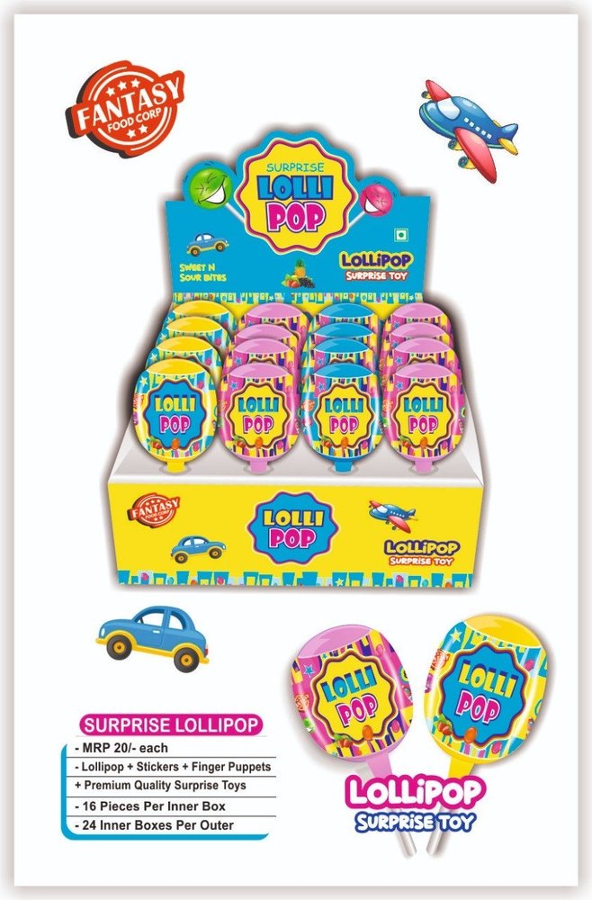 Fantasy Food sweet Surprise Lollipop Stick, Packaging Type: Inner Box, Packaging Size: 16 Piece