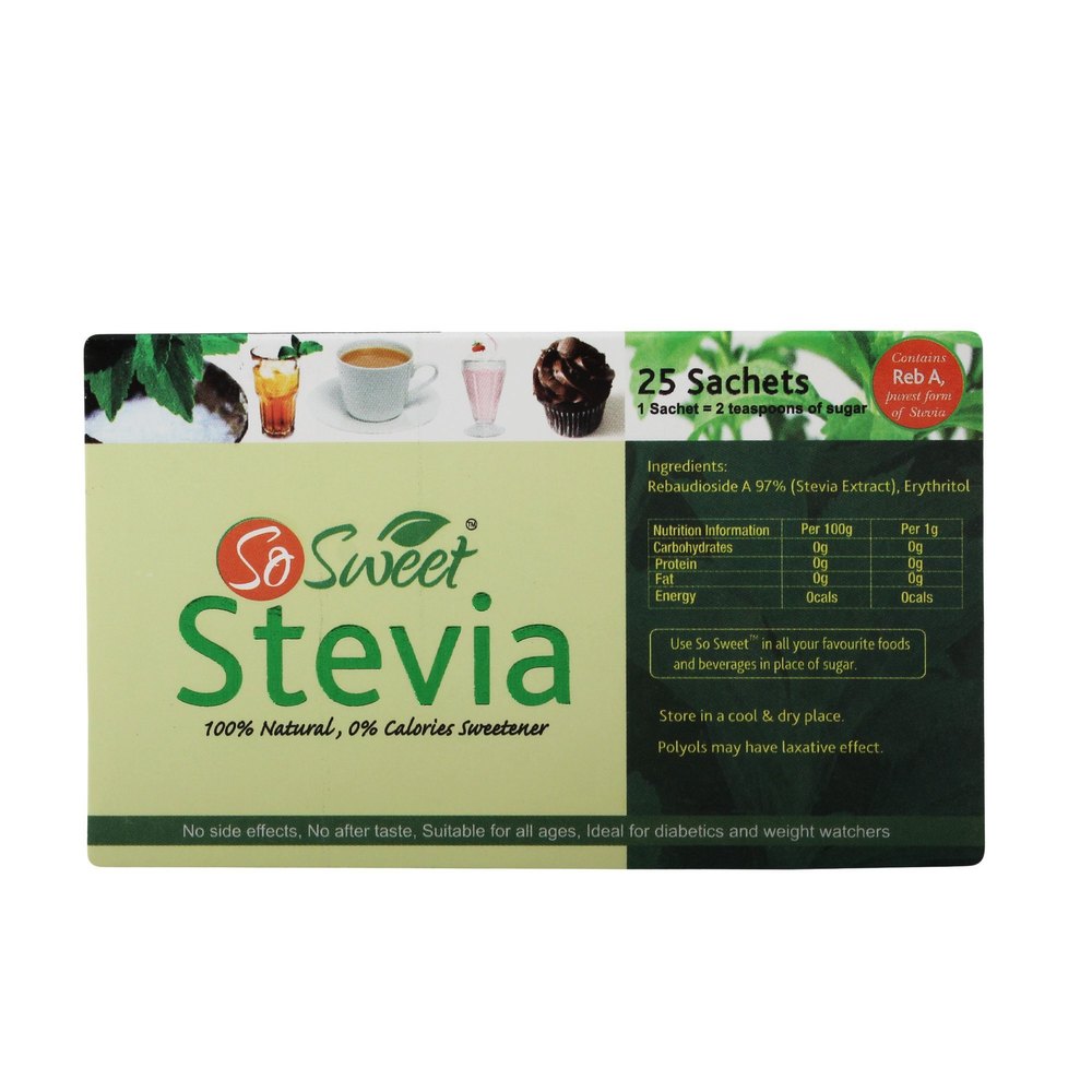 Stevia Powder Sachets, Non prescription, 25 Sachet In A Box