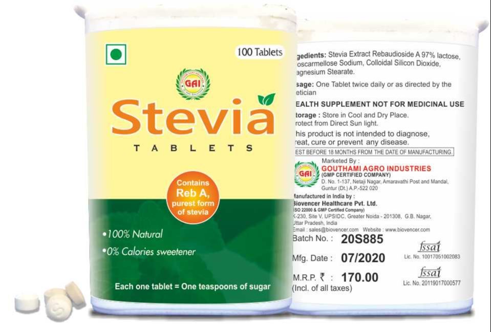Stevia Tablet, Non prescription, Treatment: Diabetics