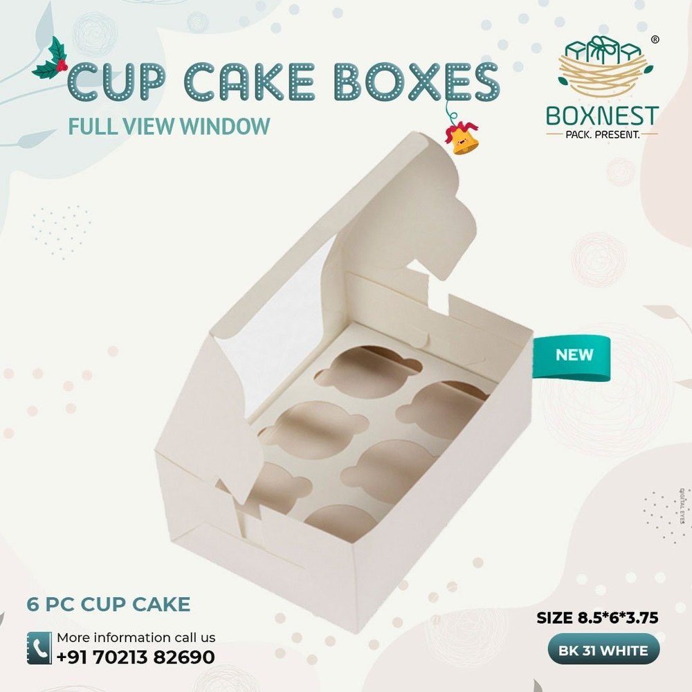FULL VIEW WINDOW 6 PC CUP CAKE BOXES, Number Of Partition: Six