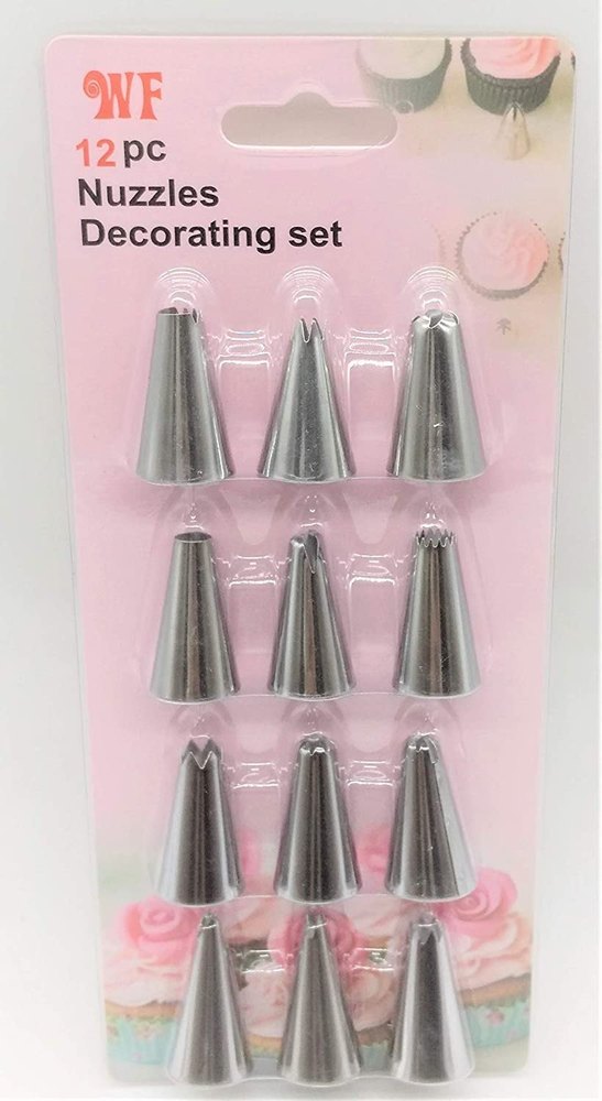 Silver Stainless Steel Cake nozzle 12pcs set, For Bakery, Size: 22 X 9 X 2 Cm