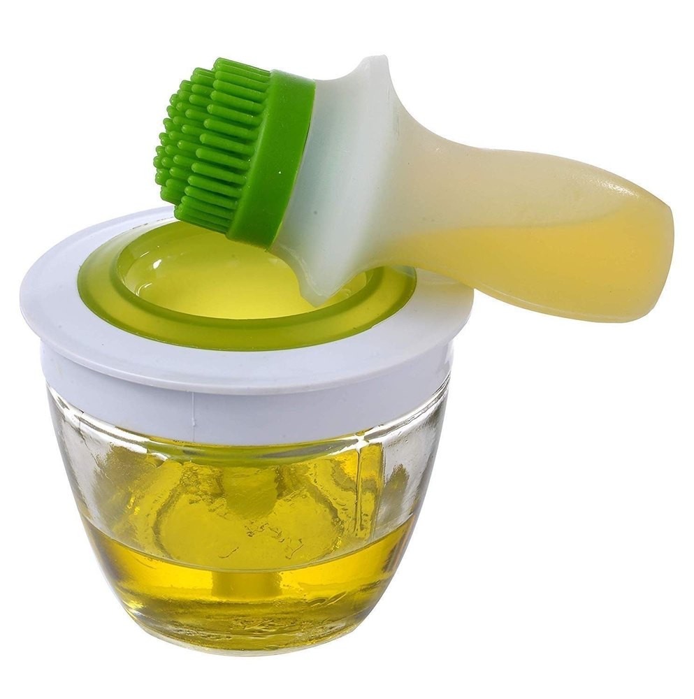 Oil Dispenser With Brush - Silicone Chef\'s Basting Set With Glass Bowl