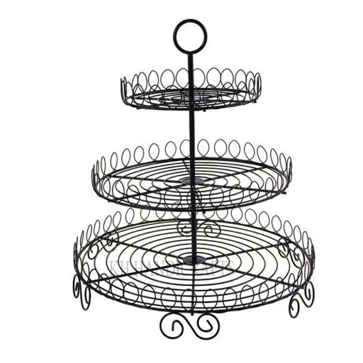 Black Tray Iron Wire 3 Tier Cake Stand, Round, Size: 10x18 Inches