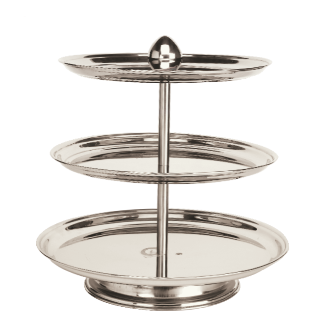 Silver Tray Stainless Steel 3 Tier Cake/ Pastry Stand for Buffet, Packaging Type: Box, Round