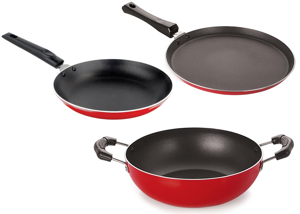 High Grade Aluminium Red Non Stick Cookware Set, For Restaurant and Hotel