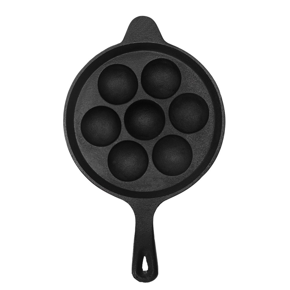 Black Cast Iron Paniyaram Pan With Handle 7 Cavity, For Home, Round