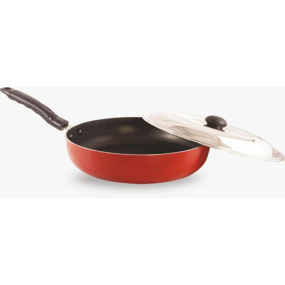 Teflon Black and Red Grihalaxmi non Stick Frypan, For Home, Round