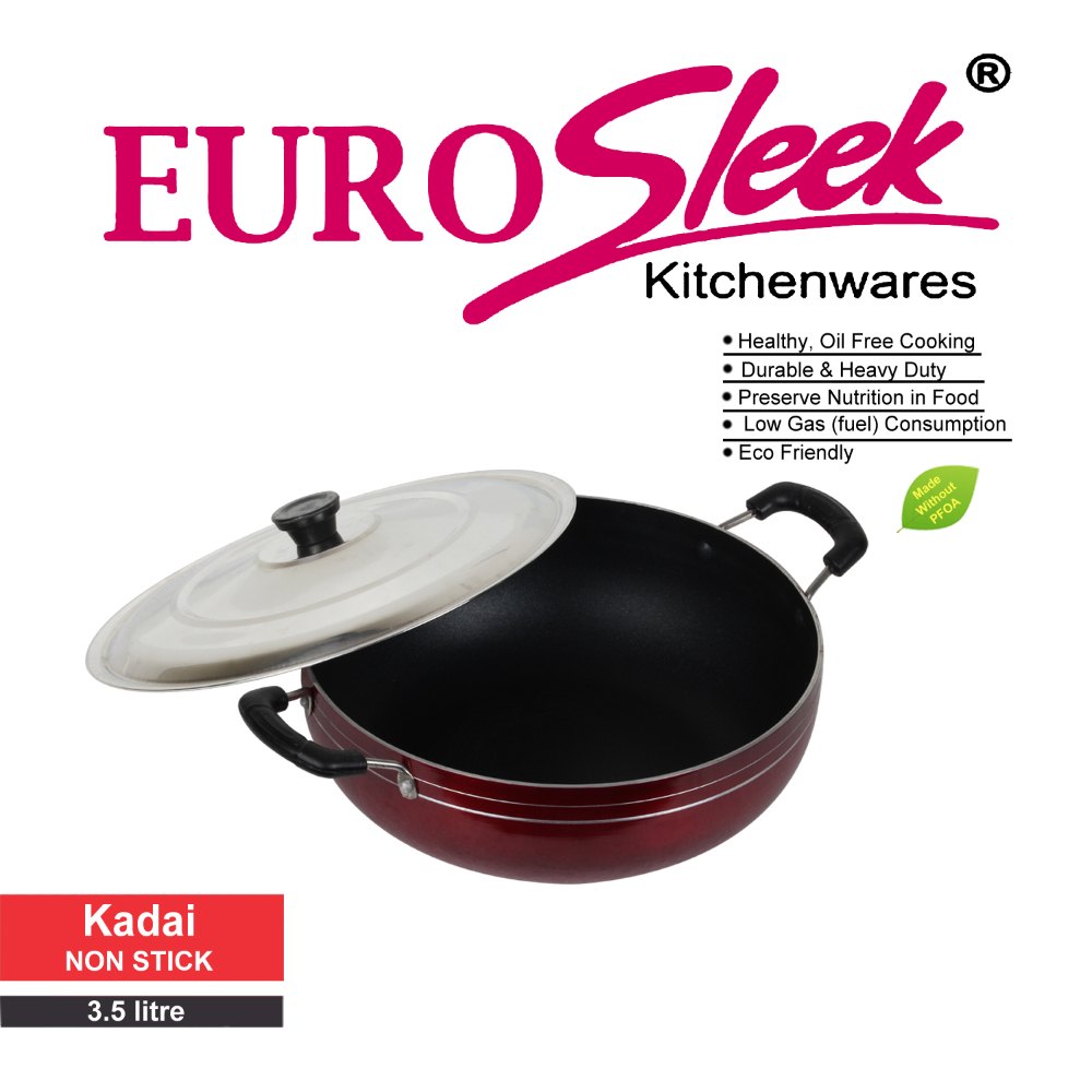Nonstick Ptfe (pfoa Free) Kadhai Non Stick Kadai (Euro Sleek), For Home