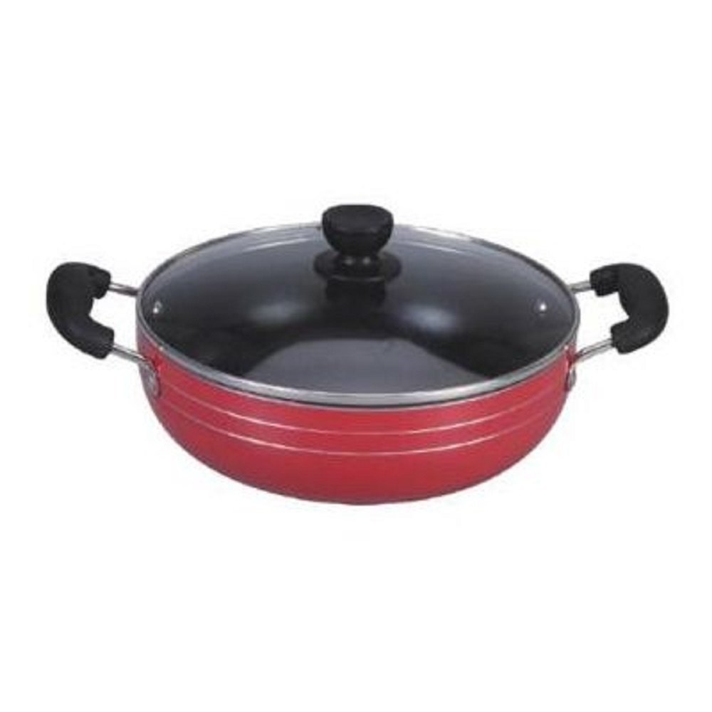 Crown Global Red and Black Aluminium Non Stick Casserole, For Kitchen, Capacity: 3 Litre