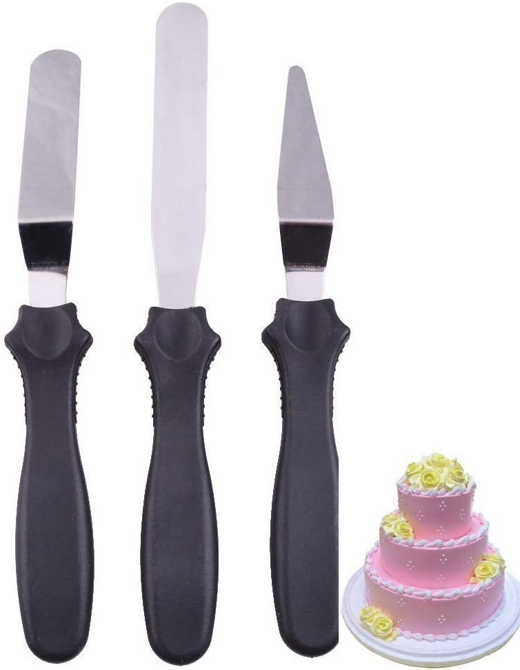 3-in-1 Multi-Function Stainless Steel Cake Icing Spatula Knife Set, 3-Pieces