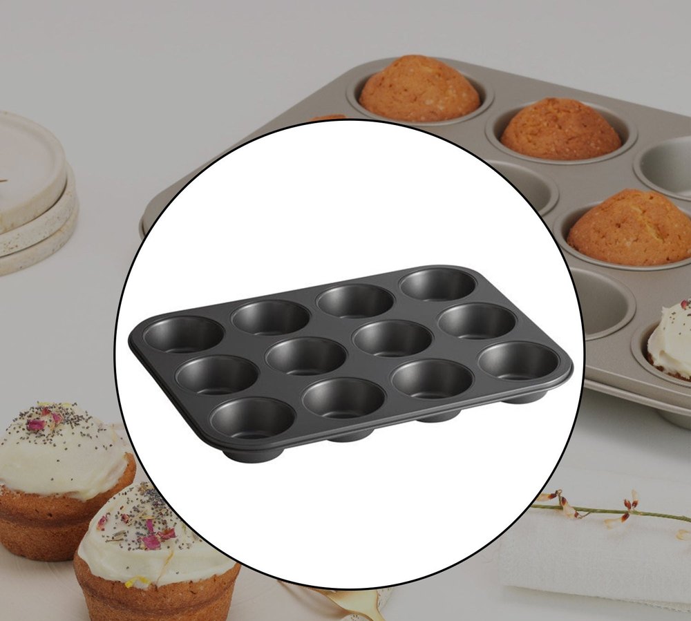 Plastic Nonstick Aluminium Muffin Tray Cupcake Pan Tray (12 Cup Cavities), For Bakery