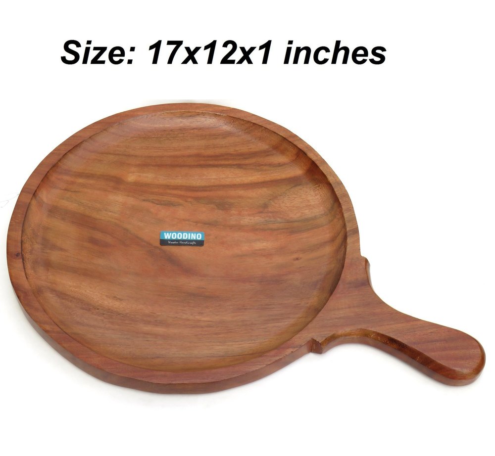 Round Brown Sheesham Wood Pizza Platter 12 Inch