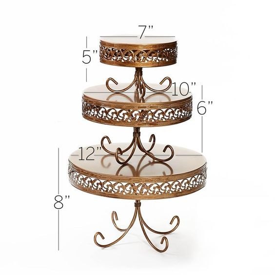 Gold Iron Cake Stand Set Of Three, Round, Size: 12 10 8 Ht 5