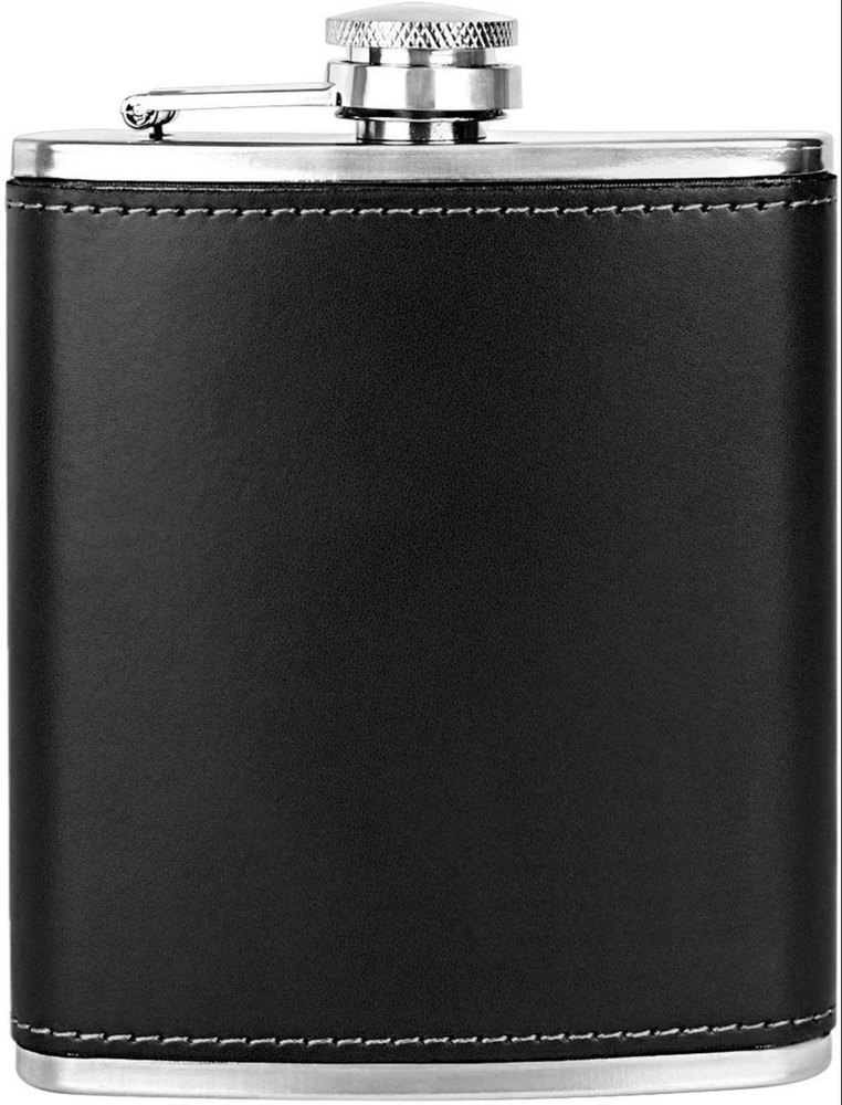 Black Stainless Steel Leather Hip Flask