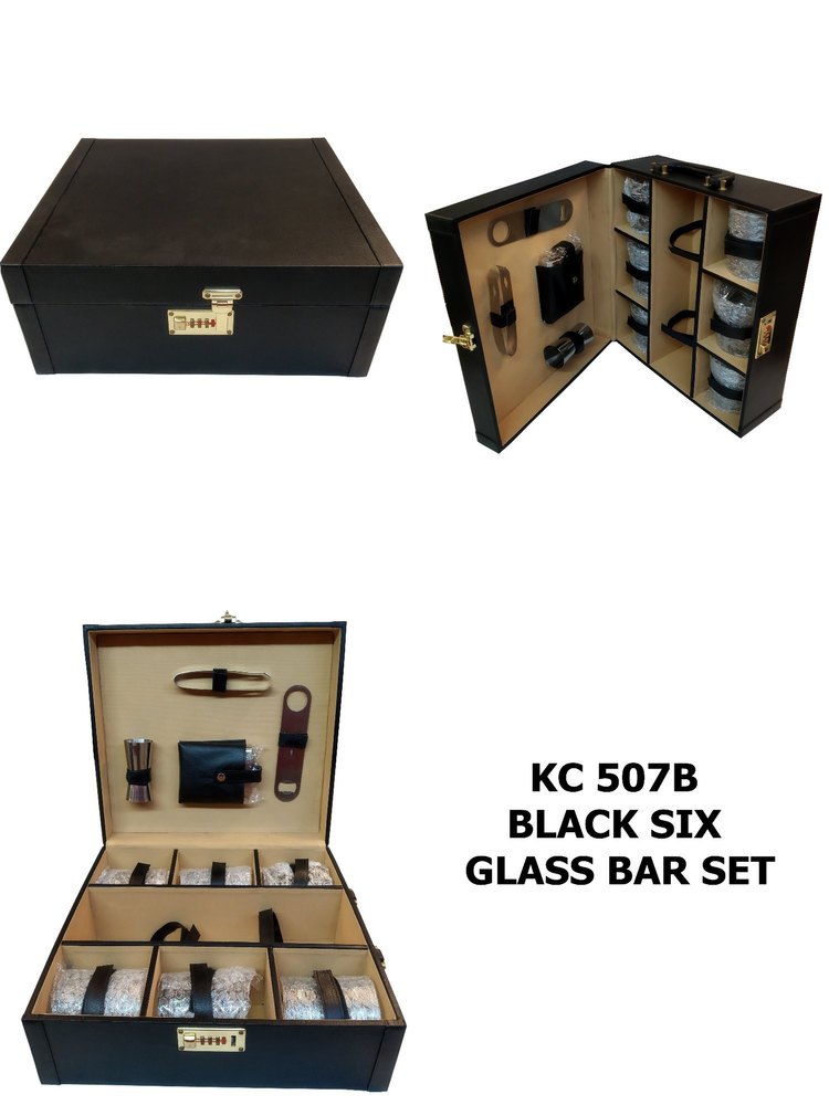 KC 507B Black Six Glass Bar Set, For Gifting Purpose, Packaging Type: Box