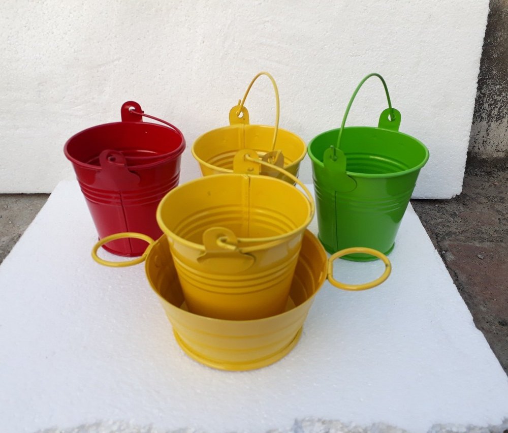 Powder Coated Tin Mini Metal Tub / Colorful Pails Tub And Bucket