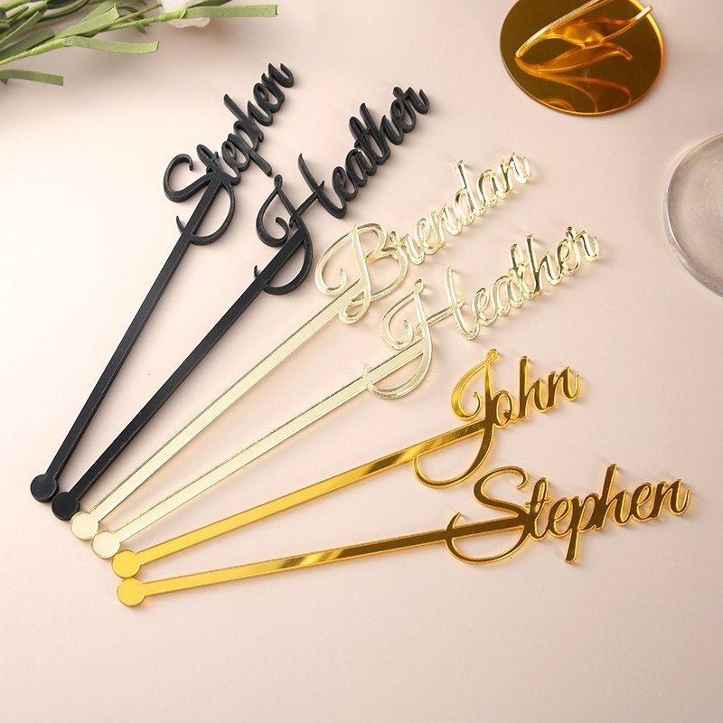Multicolor Acrylic Drink Stirrer in golden color, Thickness: 3mm