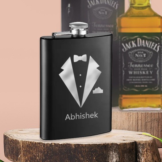 Stainless Steel Black Personalised Hip Flask Set, Packaging Type: Box, Size: 270ml